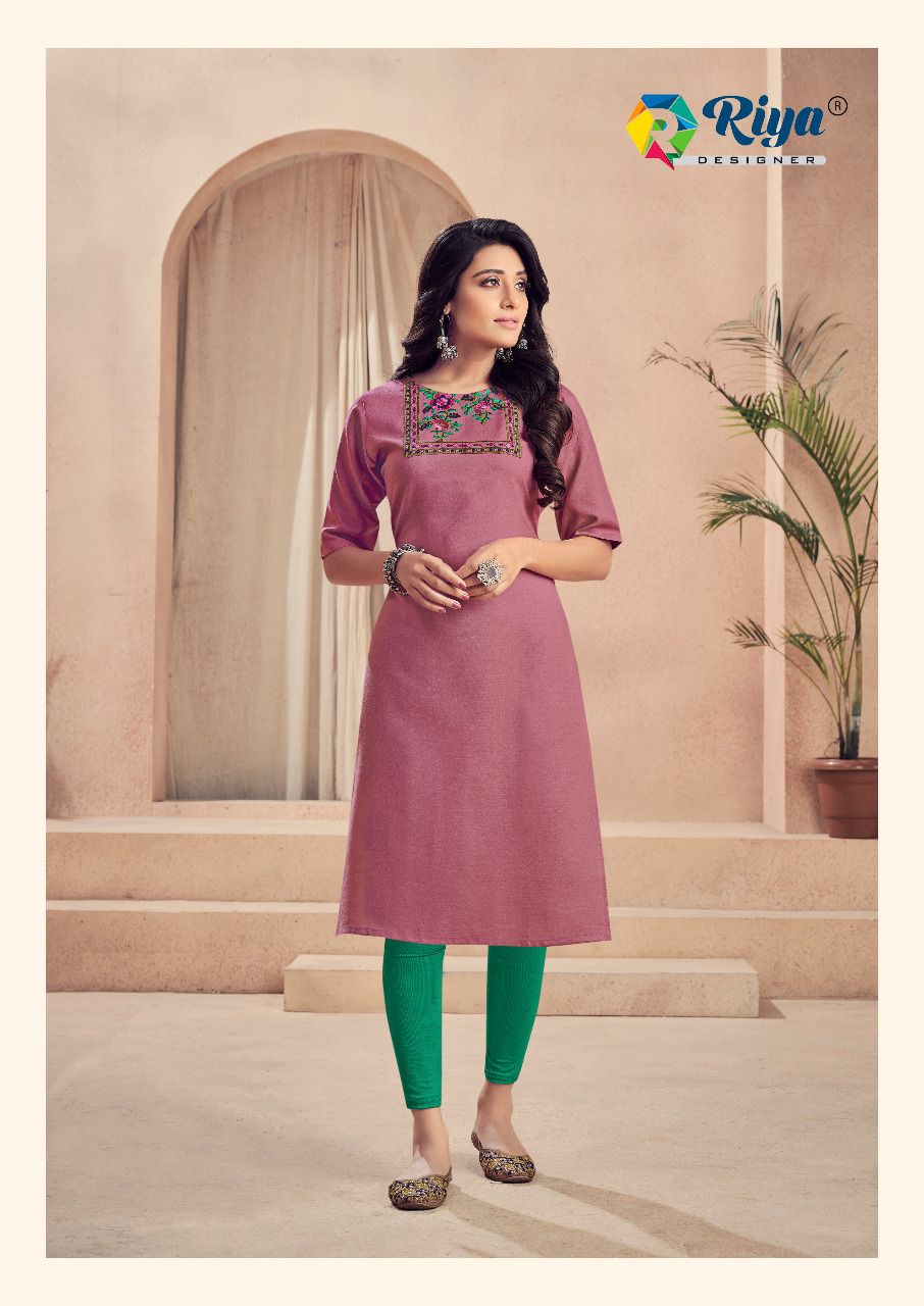Riya Antra 2 Regular Wear Cotton Slub Embroidery Designer Kurti Collection
